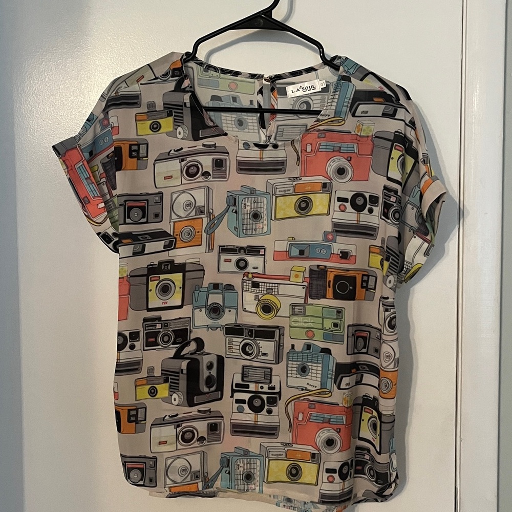 Retro Camera Print Blouse